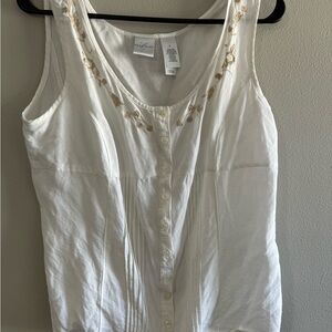 Vintage White Sleeveless Top with Embroidery